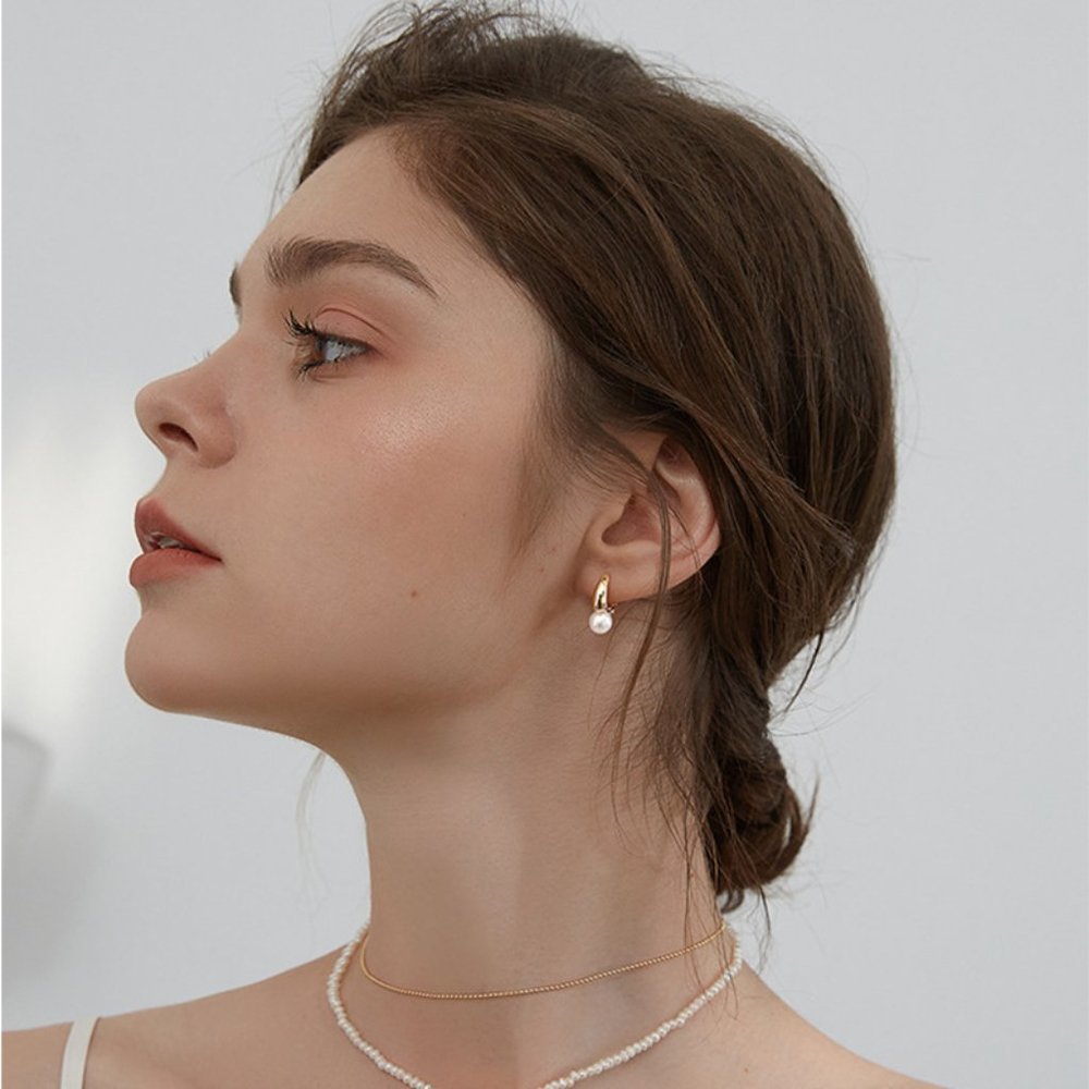 #NEW 925 Sterling Silver Pearl Drop Round Hoop Earrings A - Picture 7 of 7